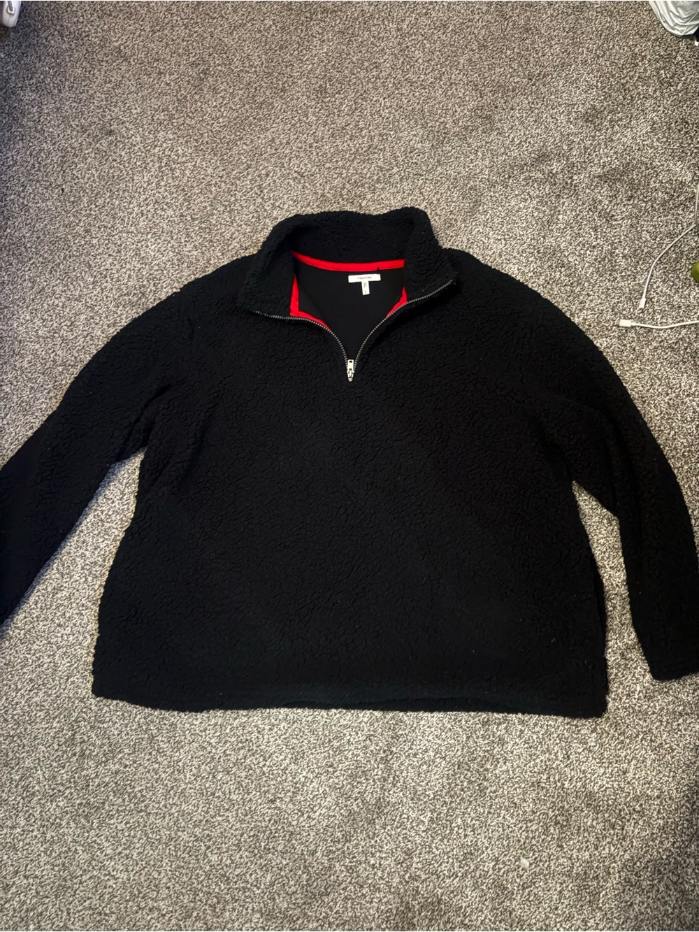 Women’s Black Sherpa Half-Zip Pullover with Red Trim, Size 2